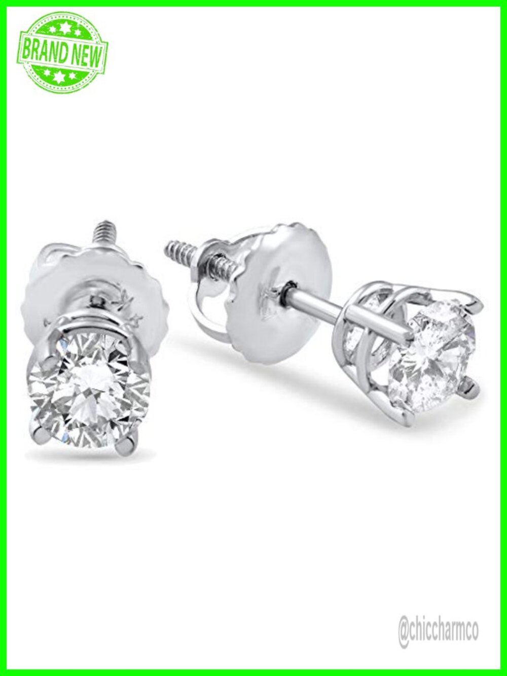 0.38ct Diamond Screw Back Stud Earrings in 14K White Gold